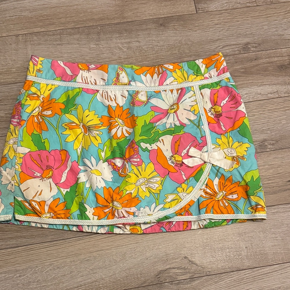 Lilly Pulitzer Floral Mini Skirt in Aqua, Pink, Orange, Yellow, Green
